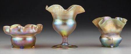 Three Tiffany Studios Gold Favrile Glass Bowls, : Three Tiffany Studios Gold Favrile Glass Bowls, Corona, New York, circa 1900 Marks:
