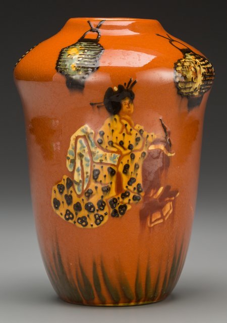 A Weller Jap Birdimal Faience Vase by Frederick: A Weller Jap Birdimal Faience Vase by Frederick Hurten Rhea