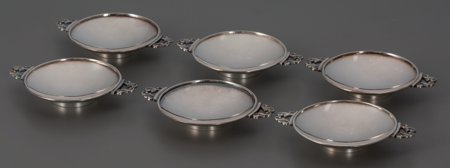 A Six-Piece Georg Jensen Silver Salt Set, Design: A Six-Piece Georg Jensen Silver Salt Set, Designed by Johan Rohde, Copenhagen, Denmark, circa