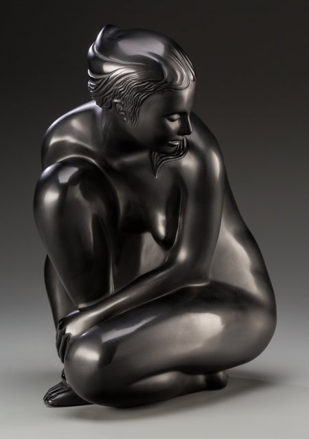 A Limited Edition Lalique Black Glass Figural Sc: A Limited Edition Lalique Black Glass Figural Sculpture: Grande Nue Vénus</
