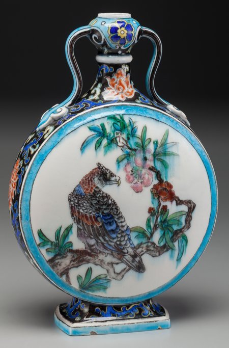A Theodore Deck Faience Moon Flask, Paris, Franc: A Theodore Deck Faience Moon Flask, Paris, France, circa 1880Marks: TH DECK