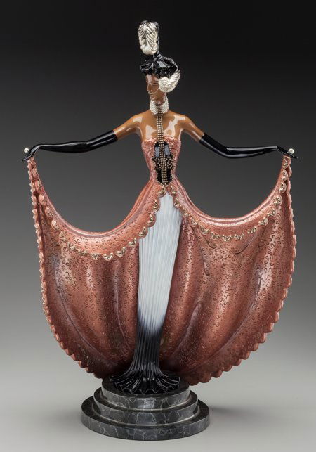 An Erté Cold Painted Bronze Sculpture: Cabaret,: An Erté Cold Painted Bronze Sculpture: Cabaret, cir