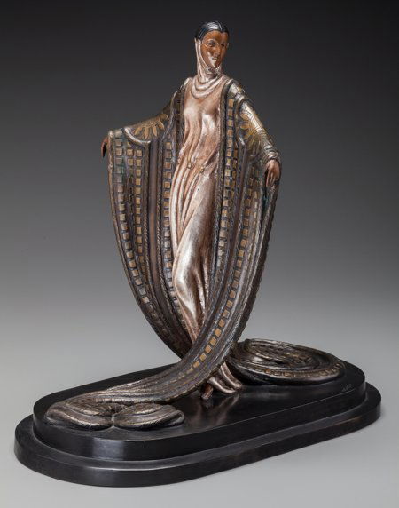 An Erté Cold Painted Bronze Sculpture: La Myster: An Erté Cold Painted Bronze Sculpture: La Mysteriuese, 