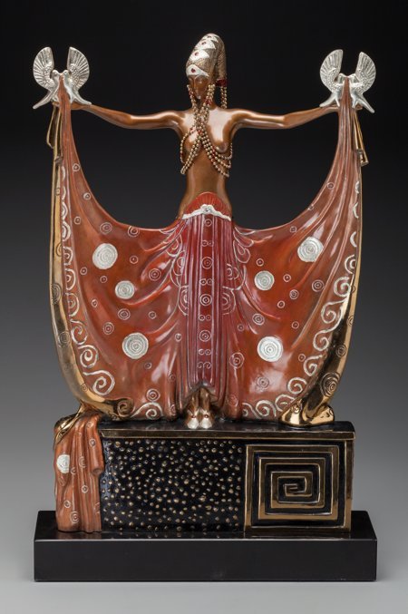 An Erté Cold Painted Bronze Sculpture on Marble: An Erté Cold Painted Bronze Sculpture on Marble Base: Venus,