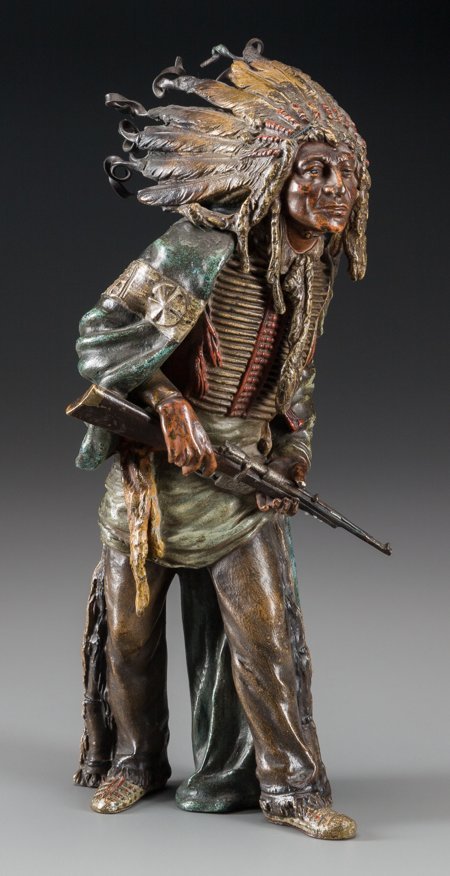 A Cold-Painted Bronze Figure, after Carl Kauba: : A Cold-Painted Bronze Figure, after Carl Kauba: Indian Chief, 20th