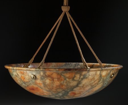 A Carved Alabaster Hanging Lamp, 20th century 21: A Carved Alabaster Hanging Lamp, 20th century 21-1/2 inches diameter (54.6 cm)