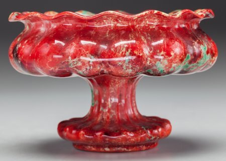 An Early and Unusual Zsolnay Red Speckled Glazed: An Early and Unusual Zsolnay Red Speckled Glazed Ceramic Pedestal Bowl, Pécs, Hungary, 18