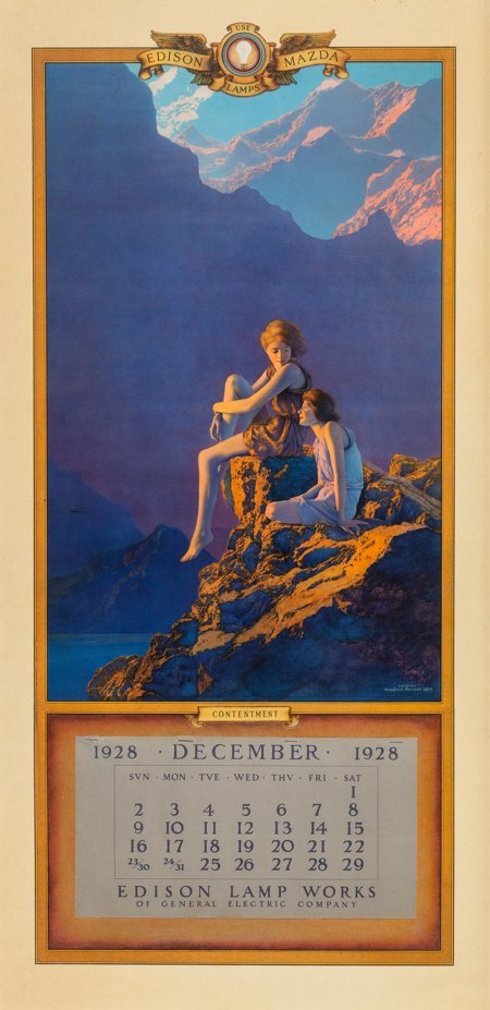 Maxfield Parrish (American, 1870-1966) Contentme: Maxfield Parrish (American, 1870-1966)Contentment, Edison Mazda Lamps advertisement cal