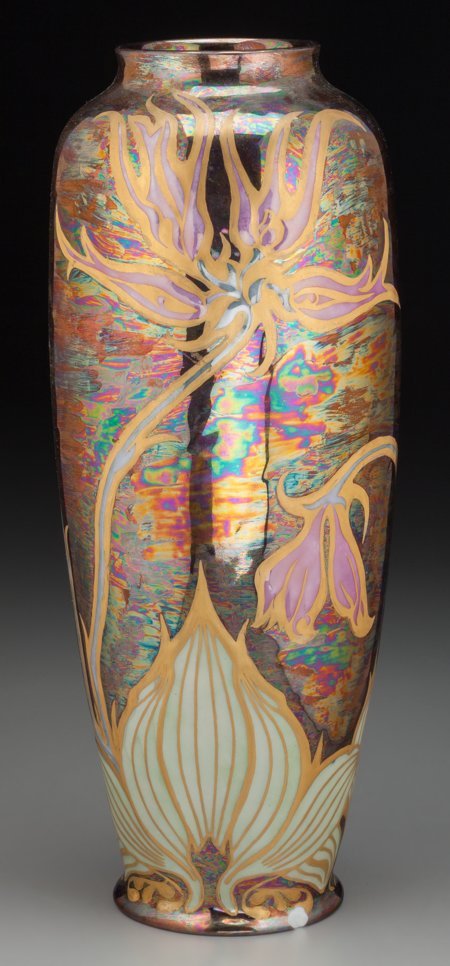 A George de Feure Lustreware Porcelain Floral Va: A George de Feure Lustreware Porcelain Floral Vase, Paris, France, circa 1900Marks: <