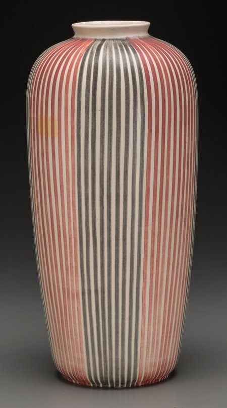 A Large Villeroy & Boch Striped Ceramic Vase, Me: A Large Villeroy & Boch Striped Ceramic Vase, Mettlach, Germany, circa 1930 Marks: (lo
