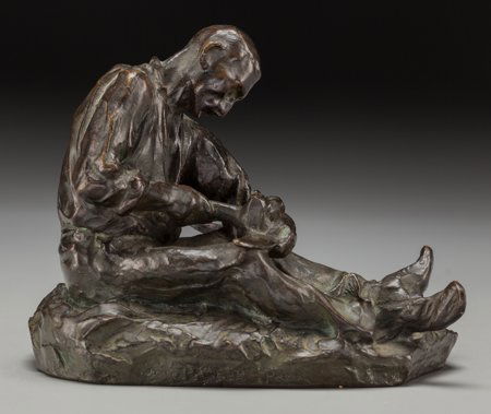 Aime-Jules Dalou (French, 1838-1902) L'aiguiseur: Aime-Jules Dalou (French, 1838-1902)L'aiguiseur de fauxBronze with greenish