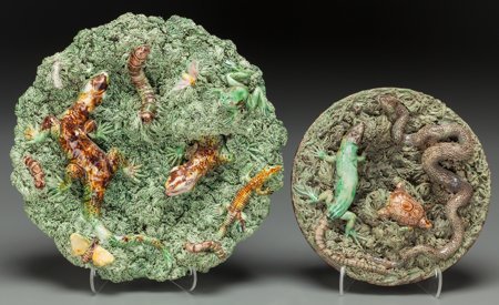 Two Portuguese Palissy Ware Plates, late 19th ce: Two Portuguese Palissy Ware Plates, late 19th century Marks to larger: JOSE A. CUNHA, PO