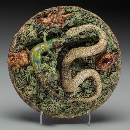 A Portuguese Palissy Ware Plate, late 19th centu: A Portuguese Palissy Ware Plate, late 19th century Marks: (glazed pooled marks) 8-1