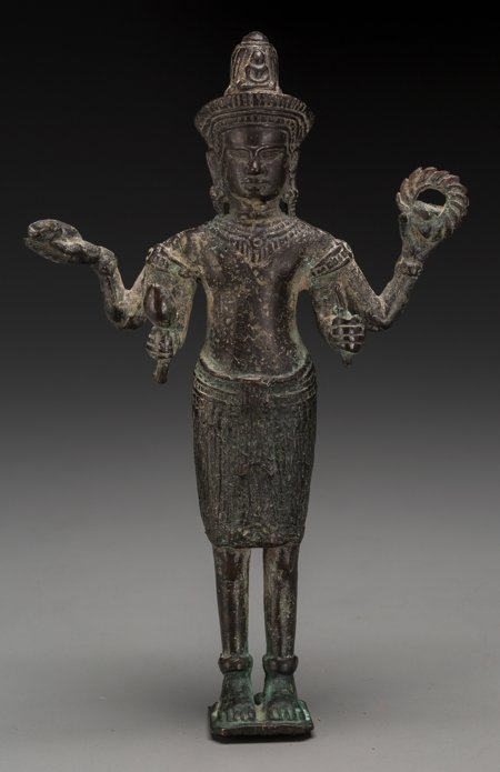 A Cambodian Bronze Figure of Vishnu, 9-1/2 inche: A Cambodian Bronze Figure of Vishnu, 9-1/2 inches high (24.1 cm)