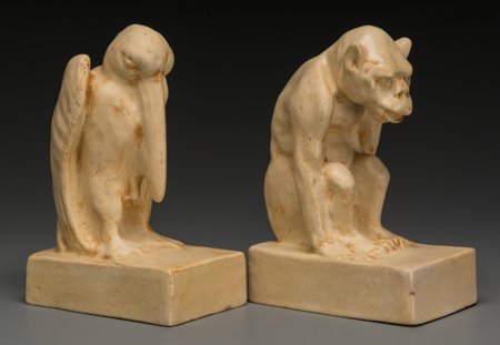 Two American Terracotta Co. (Teco) Bookends, Cry: Two American Terracotta Co. (Teco) Bookends, Crystal Lake, Illinois, early 20th centuryMar