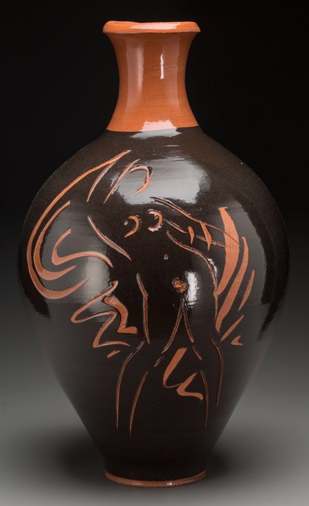 A Reuben Nakian Glazed Terracotta Vase: Nude Wom: A Reuben Nakian Glazed Terracotta Vase: Nude Woman, 20th century