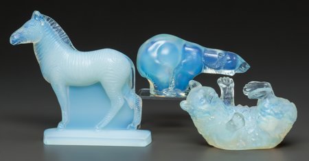 Three Sabino Opalescent Glass Animal: Bears & Ze: Three Sabino Opalescent Glass Animal: Bears & 