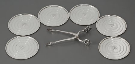 Six Georg Jensen Silver Coasters with Acorn Patt: Six Georg Jensen Silver Coasters with Acorn Pattern Sugar T