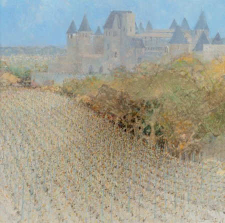 Andre Bourrie (French, b. 1936) Carrassone Oil o: Andre Bourrie (French, b. 1936) Carrassone Oil on canvas 31-1/2 x 31-1/2 i
