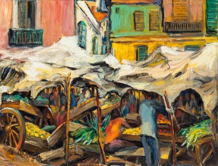 Arnold Hoffmann (Russian/American, 1886-1966) Th: Arnold Hoffmann (Russian/American, 1886-1966)The Market, 1957Oil on canvas<