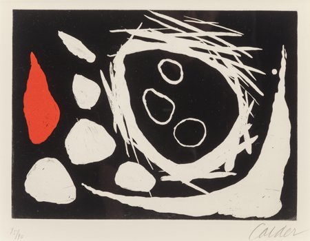 Alexander Calder (American, 1898-1976) Untitled: Alexander Calder (American, 1898-1976)Untitled (Red and Black Shapes on Black), 1961