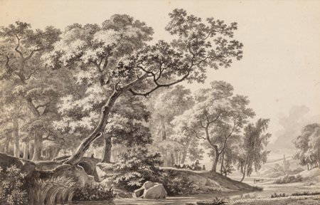 Jean-Louis Demarne (French, 1750-1829) Wooded La: Jean-Louis Demarne (French, 1750-1829)Wooded Landscape with Figures and Cattle<