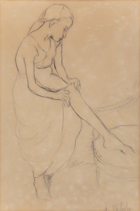 Suzanne Valadon (French, 1865-1938) Female figur: Suzanne Valadon (French, 1865-1938)Female figure dressingPencil on paper