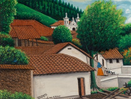Jose Antonio Velasquez (Honduran, 1906-1983) Str: Jose Antonio Velasquez (Honduran, 1906-1983) Streetscape, Honduras, 1957 Oil