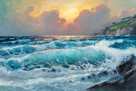 Alexander Dzigurski II (American, 1968) Sea at S: Alexander Dzigurski II (American, 1968)Sea at SunsetOil on canvas24 x 3