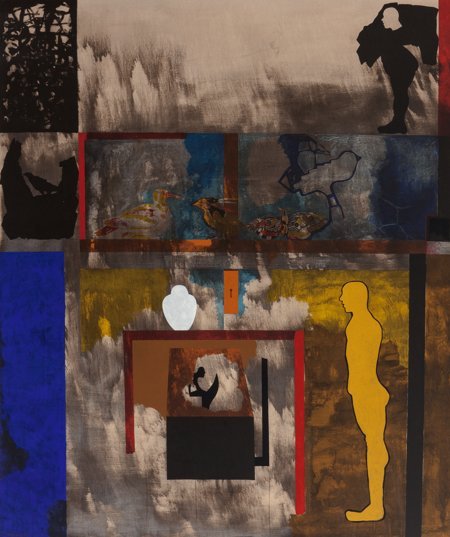 Jorge Castillo (Spanish, 1933-1992) Pajaros Sobr: Jorge Castillo (Spanish, 1933-1992)Pajaros Sobreuna Mesa, 1985Acrylic on canvas