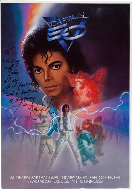 Whitney Houston - Michael Jackson Signed and Ins: Whitney Houston - Michael Jackson Signed and Inscribed "Captain EO" Color Poster, circa 1992.&