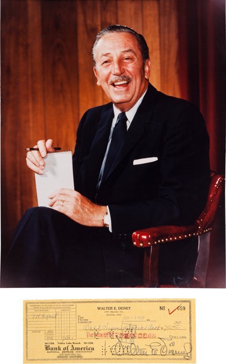 A Walt Disney Signed Check, 1957. Drawn from his: A Walt Disney Signed Check, 1957. Drawn from his Bank of America account (the Toluca Lake