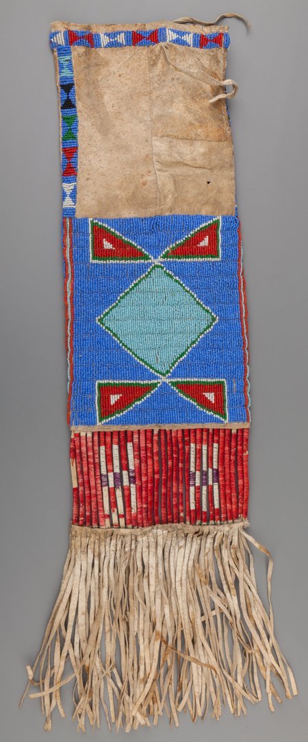 A Sioux Beaded Hide Tobacco Bag c. 1920   hide, (1 of 2)