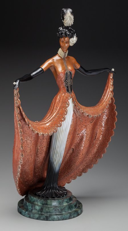 An Erté Cold Painted Bronze Sculpture: Cabaret,: An Erté Cold Painted Bronze Sculpture: Cabaret, cir