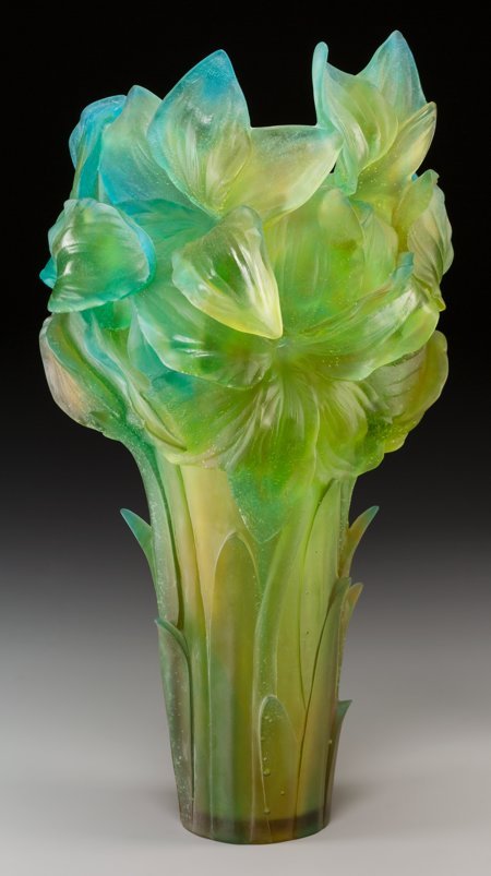 A Large Daum Green and Blue Pate-de-Verre Glass : A Large Daum Green and Blue Pate-de-Verre Glass Amaryllis V