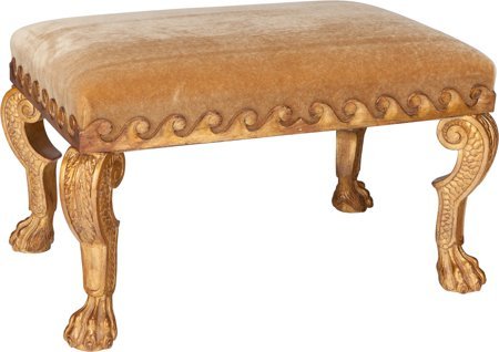 A Hollywood Regency Upholstered Giltwood Bench, : A Hollywood Regency Upholstered Giltwood Bench, circa 2000 19 h x 31 w x 21-1/2 d inch