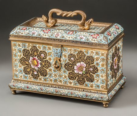 A French Gilt Bronze and Champlevé Table Casket,: A French Gilt Bronze and Champlevé Table Casket, 19th century6-1/2 h x 7-1/2 w x 4-1/4 d inch
