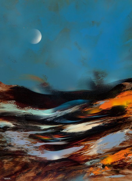Leonardo M. Nierman (American/Mexican, b. 1932) : Leonardo M. Nierman (American/Mexican, b. 1932) Moonlight Acrylic on masonite