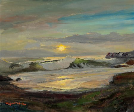 Robert William Wood (American, 1889-1979) Sunset: Robert William Wood (American, 1889-1979) Sunset at Morro Bay Oil on canvasbo