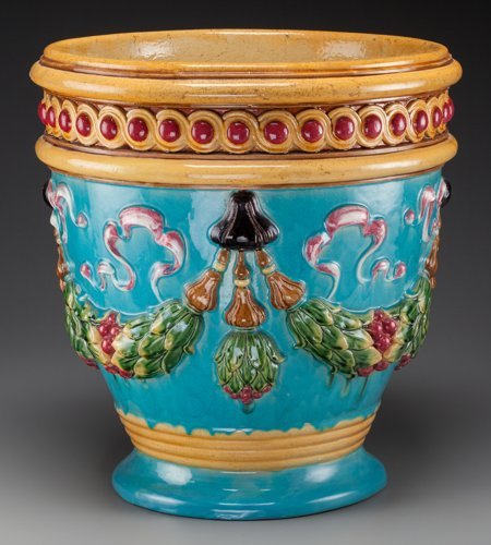 A Large Zsolnay Polychromed Majolica Planter, 20: A Large Zsolnay Polychromed Majolica Planter, 20th centuryImpressed marks to underside: (c