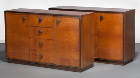 Gilbert Rohde (American, 1894-1944) A Pair of Ma: Gilbert Rohde (American, 1894-1944)A Pair of Mansonia Sideboards, 1935, Herman