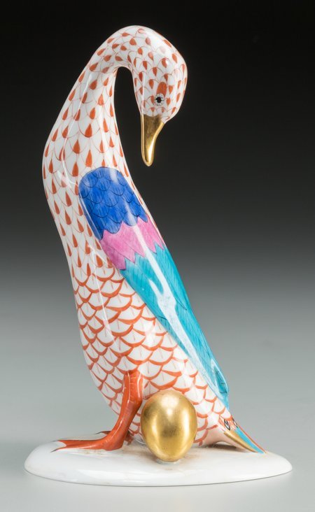 A Herend Porcelain Duck with Golden Egg, Herend,: A Herend Porcelain Duck with Golden Egg, Herend, Hu