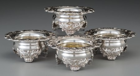 Four George IV William Watson & Thomas Bradbury : Four George IV William Watson & Thomas Bradbury Silver Footed Salt Cellars, Sheffield, England