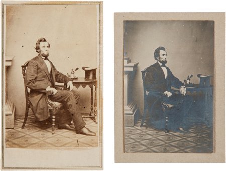 Abraham Lincoln: "Inkwell Pose" Cartes-de-Visite: Abraham Lincoln: "Inkwell Pose" Cartes-de-Visite. O-52, taken by Alexander Gardner in Was
