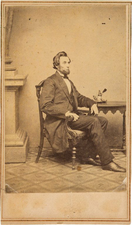 Abraham Lincoln: Inkwell Pose Carte-de-Visite. O: Abraham Lincoln: Inkwell Pose Carte-de-Visite. O-53, taken by Alexander Gardner in Washi
