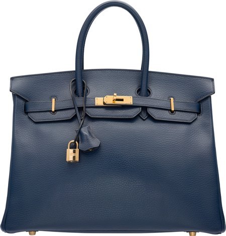 Hermes 35cm Blue Marine Ardennes Leather Birkin (1 of 5)