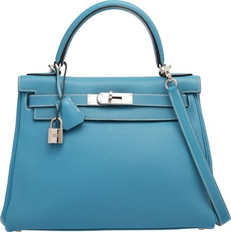 Hermes 28cm Blue Jean Togo Leather Retourne Kell (1 of 5)