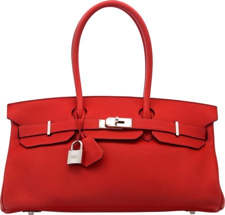 Hermes 42cm Rouge Vif Clemence Leather JPG Shoul (1 of 4)
