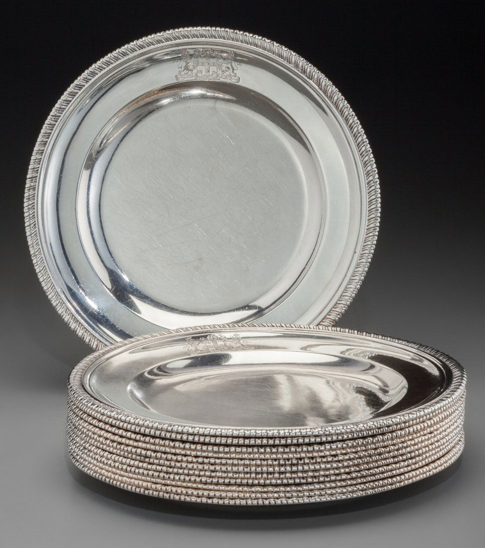 Twelve George Wickes George II Silver Chargers f: Twelve George Wickes George II Silver Chargers from the Table Service of Thomas Villiers, 1st Earl of