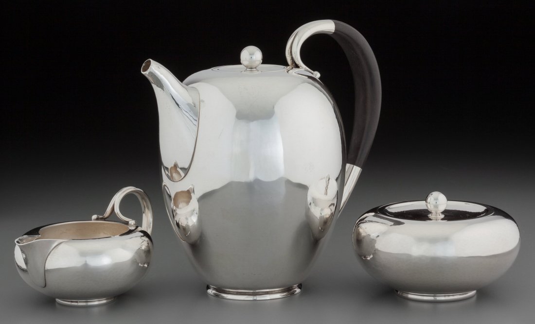 A Three-Piece Georg Jensen 787 Pattern Silver Co: A Three-Piece Georg Jensen 787 Pattern Silver Coffee Set,&n
